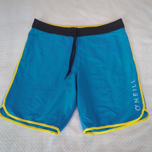 O'Neill Hyperfreak Boardshorts Swim Trunks Bathing Swim Teal Blue Yellow Size 38 - Picture 1 of 7